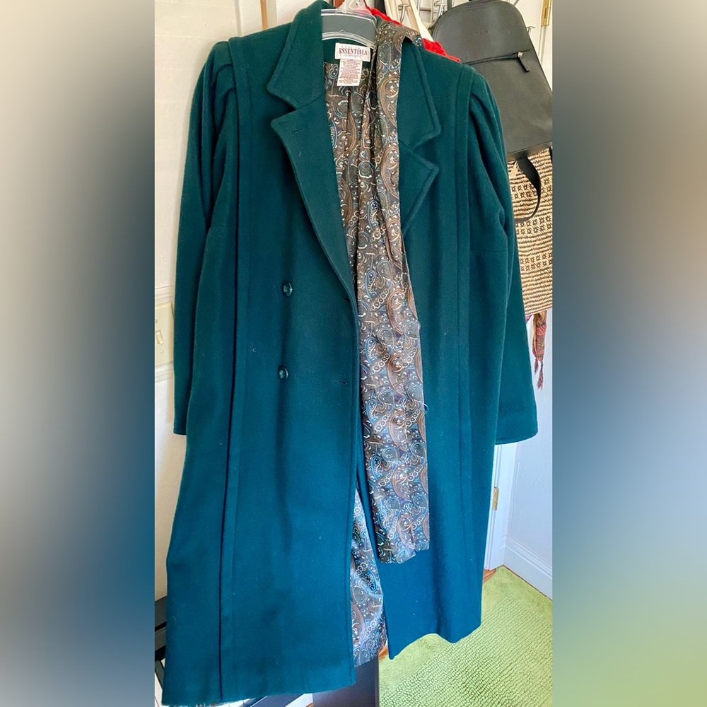 Vintage Petite Essentials by Worthington Emerald Green Wool 12P Trench